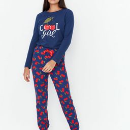 Trendyol Conversational Printed Round Neck Long Sleeves Pure Cotton T-shirt & Pyjamas-picture-26