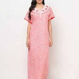 TRUNDZ Peach-Coloured Printed Maxi Nightdress-7