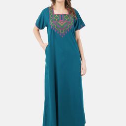 KOI SLEEPWEAR Blue Embroidered Cotton Maxi Nightdress-picture-43