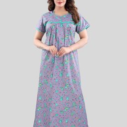 Fabme Floral Printed Pure Cotton Maxi Nightdress-image-78