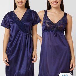 NOIRA V-Neck Satin Wrap Nightdress With Robe-image-86