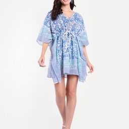 Bohekant Ethnic Motif Printed V-Neck Pure Cotton Short Kaftan Dress-11