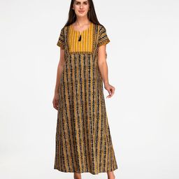evolove Women Yellow Printed Pure Cotton Maxi Nightdress-image-71