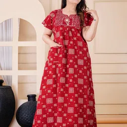 MAYA PRINT Ethnic Printed Pure Cotton Maxi Nightdress-image-98