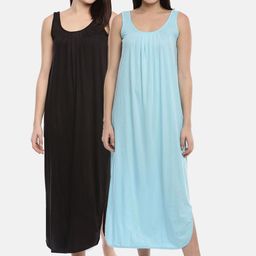 GOLDSTROMS Pack of 2 Black & Turquoise Blue Nightdress-image-79