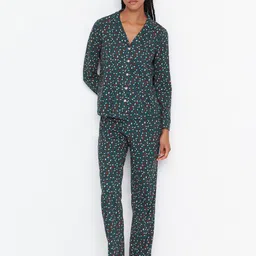 Trendyol Geometric Printed Lapel Collar Pure Cotton  Shirt And Pyjamas-image-17