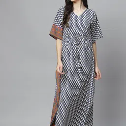 Cottinfab Geometric Printed V-Neck Maxi Kaftan Nightdress-picture-2