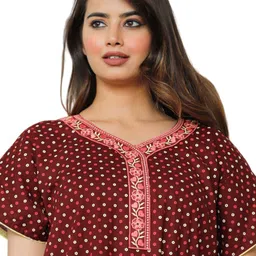 G4Girl Floral Printed V-Neck Short Sleeves Pure Cotton Maxi Nightdress-picture-24