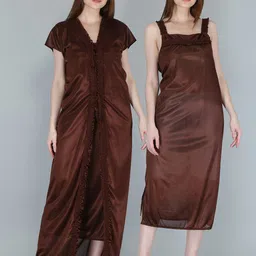 Be You Women Brown Maxi NightdressWith Robe Pack of 2-image-36