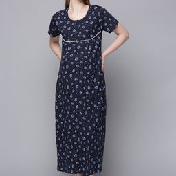 Kryptic Floral Printed Pure Cotton Maternity Maxi Nightdress-picture-47