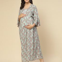 Sweet Dreams Green Floral Printed Maternity Nightdress-image-59