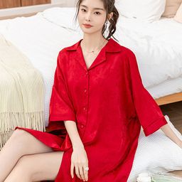 LULU & SKY Lapel Collar Shirt Nightdress-image-16