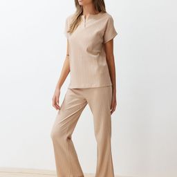 Trendyol Night Wear Ribbed T-Shirt & Pyjama Set-image-51