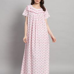 SEPHANI Floral Printed Square Neck Cotton Maxi Nightdress-image-98