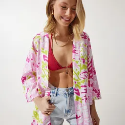 Happiness istanbul Abstract Printed Open Front Shrug-14