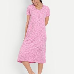 BLAZON Floral Printed Pure Cotton Midi Nightdress-image-21