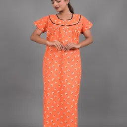 Apratim Floral Printed Pure Cotton Maxi Nightdress-image-6