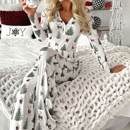 LULU & SKY Conversational Printed V-Neck Long Sleeves Top & Pyjamas-picture-30