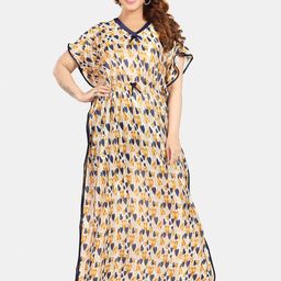 Fabme Conversational Printed Maxi Satin Kaftan Nightdress-picture-7