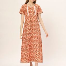 ETC Printed Pure Cotton Maxi Nightdress-image-90