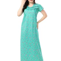 Soulemo Floral Printed Maxi Pure Cotton Nightdress-image-66