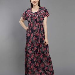 NIGHTSPREE Pink Printed Maxi Pure Cotton Nightdress-image-80