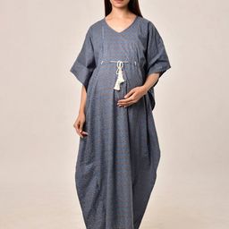 CRAFIQA Maternity Blue Printed Pure Cotton Maxi Nightdress-image-68