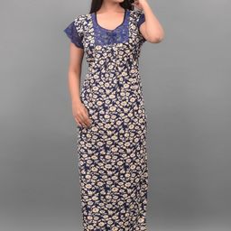 Apratim Blue Printed Satin Maxi Nightdress-image-27