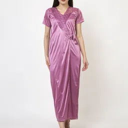 AVYAY Self Design Satin Maxi Wrap Nightdress-image-29