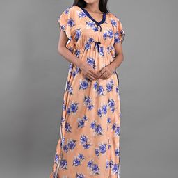 Apratim Peach-Coloured Printed Maxi Nightdress-16