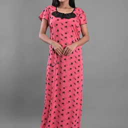 Apratim Peach-Coloured Satin  Printed Maxi Nightdress-image-12