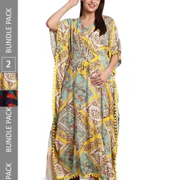 Secret Wish Pack Of 2 Printed Maternity Kaftan Maxi Nightdress-picture-25
