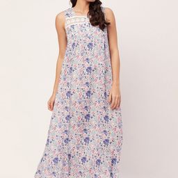 Moomaya Floral Printed Square Neck Sleeveless Maxi Nightdress With Lace Detail-image-99