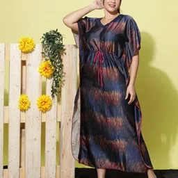 9shines Label Abstract Printed Maxi Satin Kaftan Nightdress-picture-56