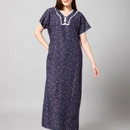 Winza Designer Ethnic Motifs Printed Pure Cotton Maxi Nightdress-image-38