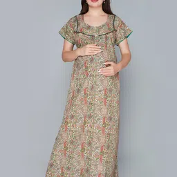 Lady Love Ethnic Motifs Printed Maternity Maxi Nightdress-image-25