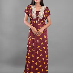 Apratim Maroon Printed Maxi Nightdress-image-50
