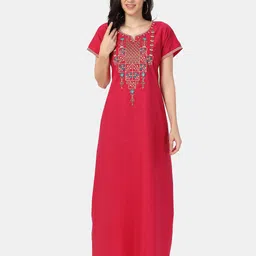 Be You Ethnic Motifs Embroidered Maxi Nightdress-image-57