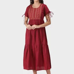 NIGHTSPREE Red Embroidered Nightdress-picture-18