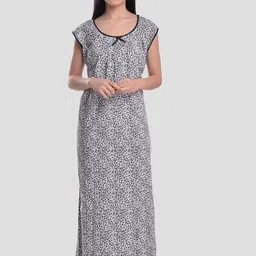 CIERGE Women Black Printed Maxi Nightdress-image-98