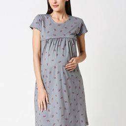 AV2 Women Grey & Red Floral Printed Maternity Pure Cotton Nightdress-picture-12