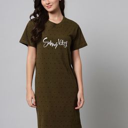 SEPHANI Women Olive Green Printed Nightdress-picture-37