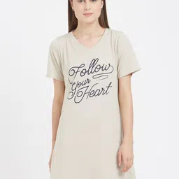 Soie Typography Printed Knee Length Nightdress-26