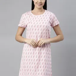 Curare Women Pink Printed Pure Cotton Nightdress-image-19