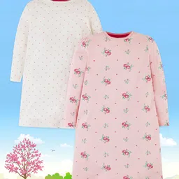 mothercare Pack Of 2 Girls Pink & White Pure Cotton Printed Nightdress-image-2