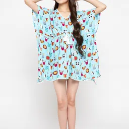 The Kaftan Company Girls Blue Printed Nightdress-image-82