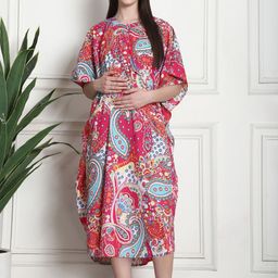 Secret Wish Printed Cotton Maternity Kaftan Nightdress-image-80