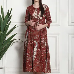 Secret Wish Ethnic Motifs Print Cotton Maternity Nightdress-image-69