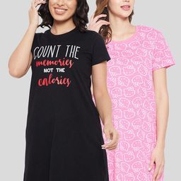 Clovia Pack of 2 Cotton Printed Nightdress-image-33