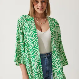 Happiness istanbul Abstract Printed Open Front Shrug image 4